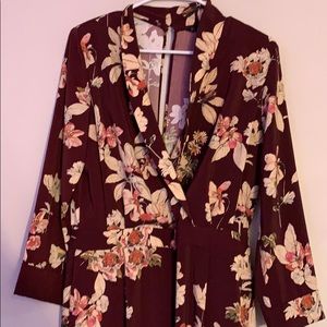 Zara pleated V Neck floral jumpsuit